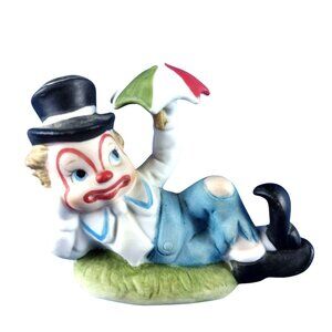 Lefton Clown Figure with Umbrella Top Hat Vintage 02356 Bisque Porcelain 1987